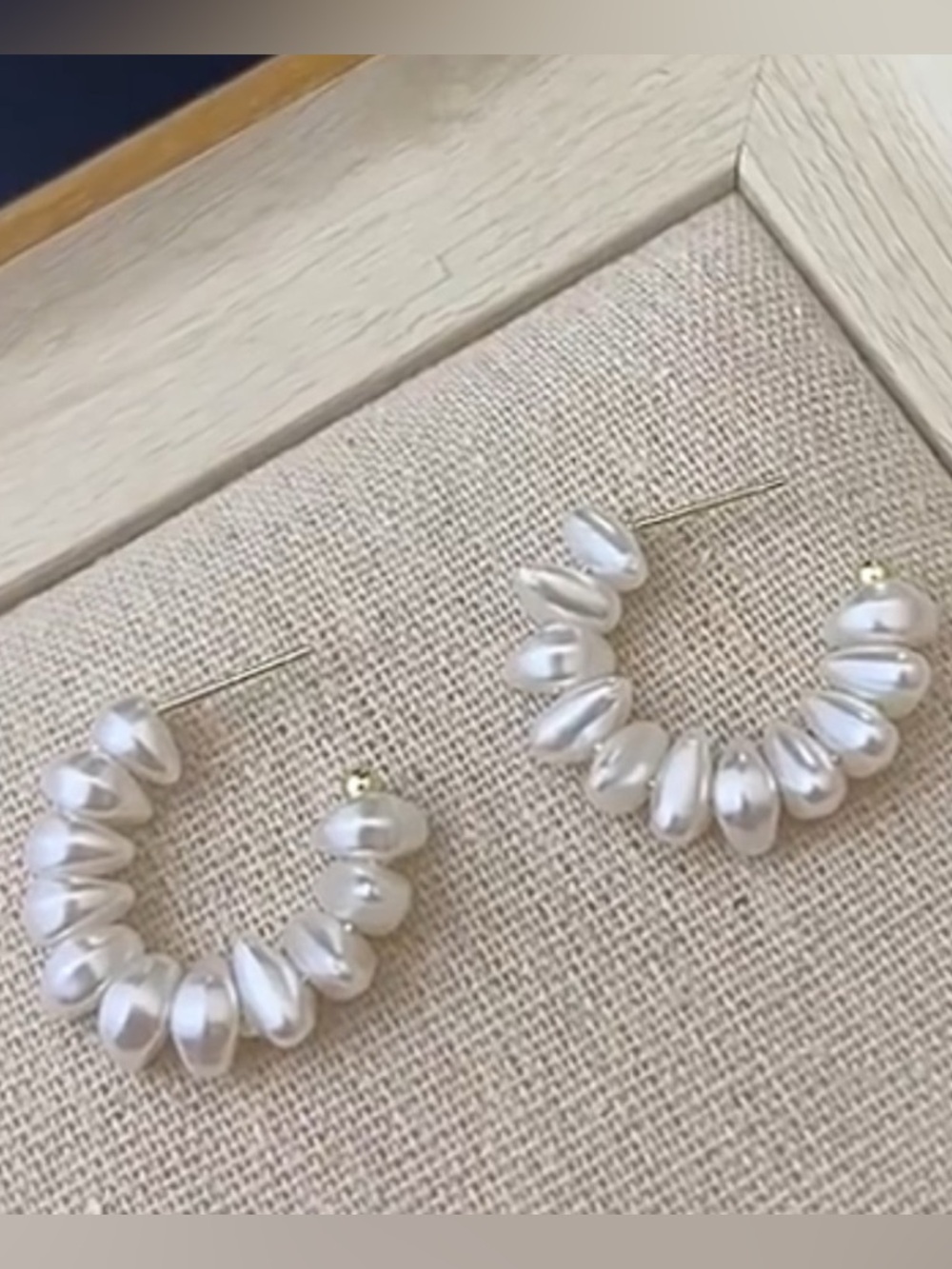 White Pearl Baroque Style Beaded Hoop  Earrings